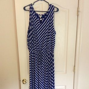 Sleeveless Blue and White Striped Maxi Dress